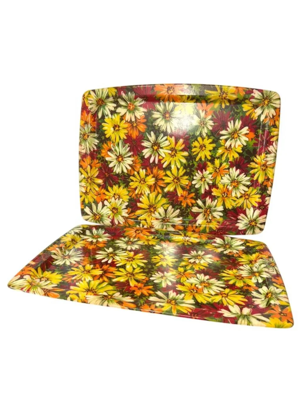 Vintage Daisy Floral Fiberglass Serving Trays Set Of 2 16
